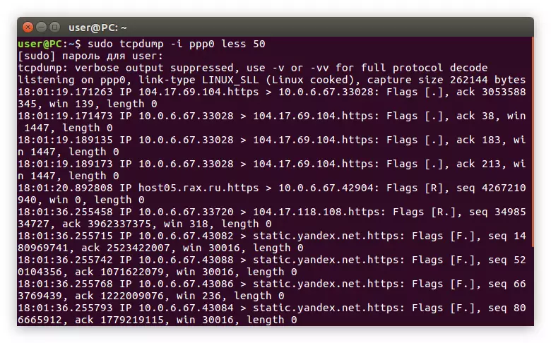 Exemple de filtratge de l'ordre tcpdump al protocol de Linux