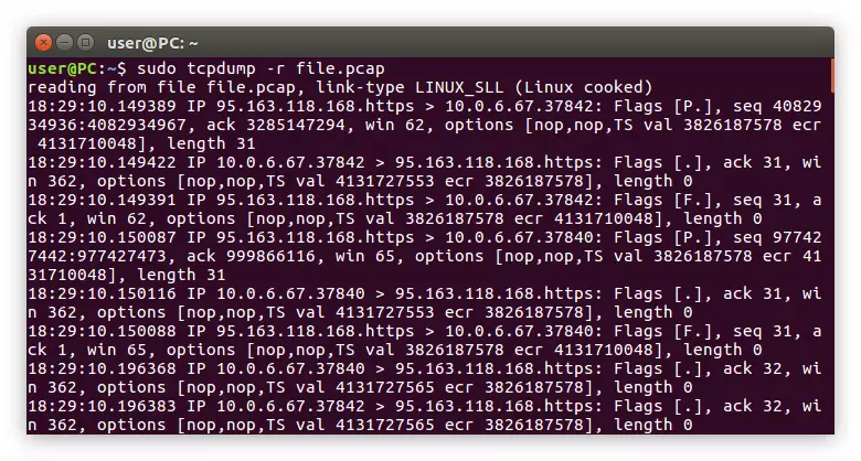 Filtratge de paquets per a la seva mida Major filtre a l'ordre tcpdump a Linux