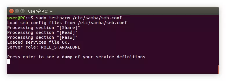 Comprovació del fitxer de configuració de Samba per a errors a Ubuntu