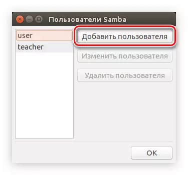 Afegiu el botó d'usuari a la finestra del programa Samba a Ubuntu