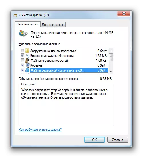 Fenêtre de nettoyage de disque dans Windows 7