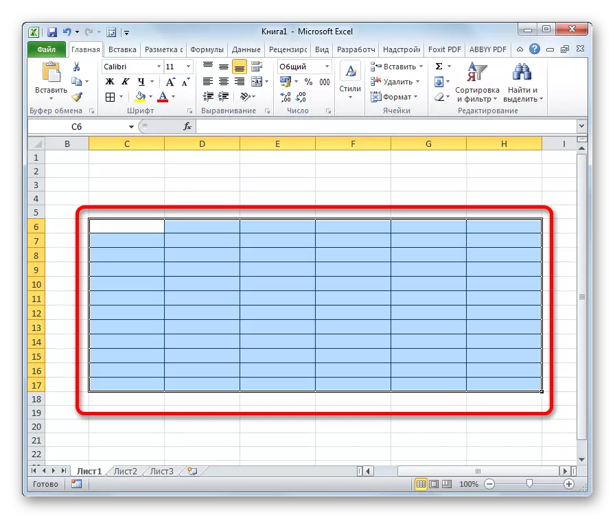 Taula folrada en Microsoft Excel
