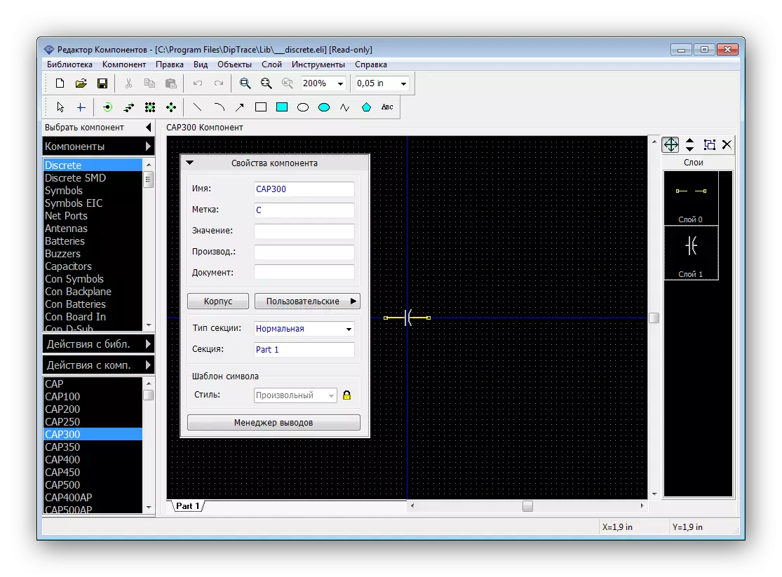 Dip trace component editor.