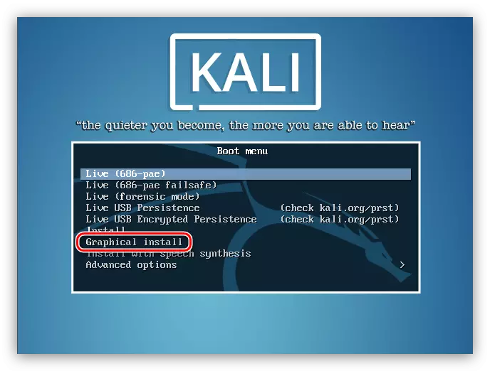 Hovedvindue af Kali Linux