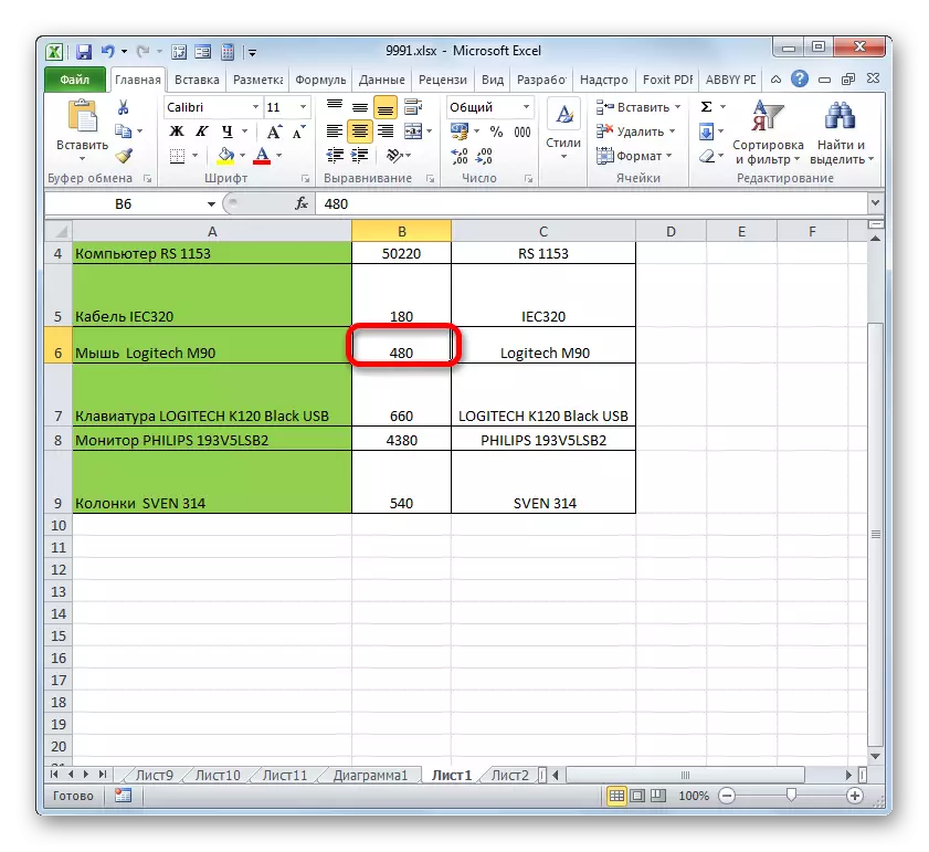 Jangkungna string anu dirobah ngaliwatan tombol pita dina Microsoft Excel