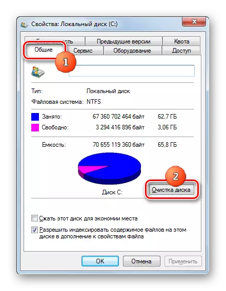 Switching kettapuhastus aknas üldise ketta omadused aknad Windows 7