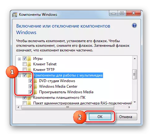 Aktiveer komponente om met multimedia in die komponente venster in Windows_7 te werk