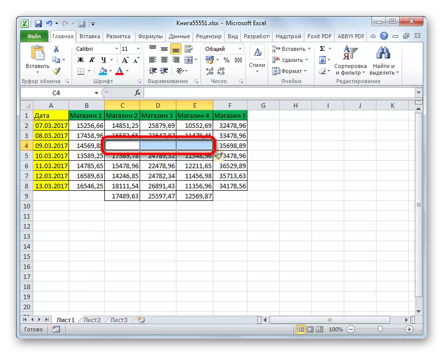 Grupo de células agregadas a través del menú contextual con cambio a Microsoft Excel