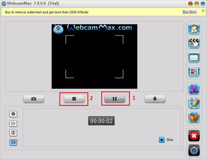लेख कितना वेब कैमरा से वीडियो रिकॉर्ड करने के लिए WebcamMax में बंद करो