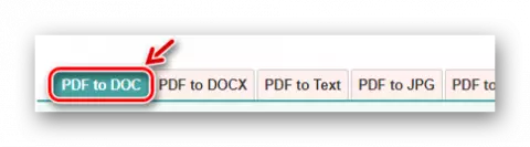 בחירה של סוג המרה על PDF2DOC.com