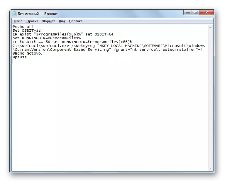 Kode i Notisblokk i Windows 7