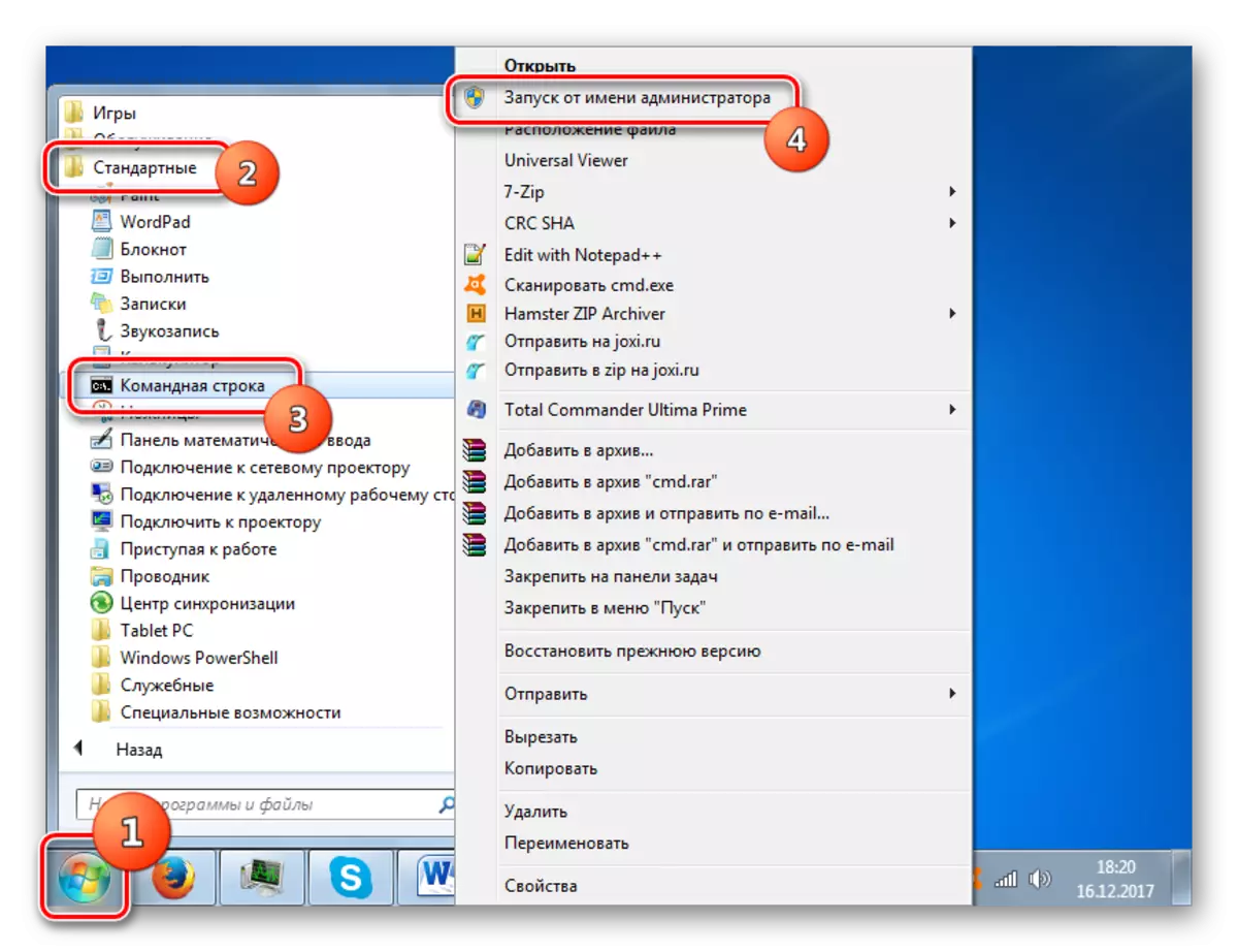 Windows 7'deki Başlat menüsünden bağlam menüsünü kullanarak yönetici adına bir komut satırı çalıştırın.