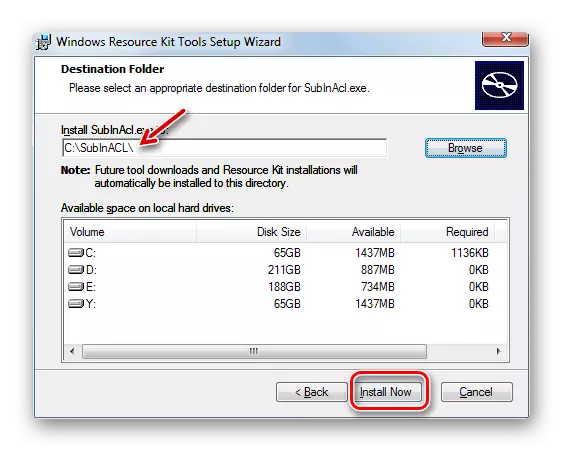 Bắt đầu quy trình cài đặt trong cửa sổ Trình hướng dẫn cài đặt tiện ích Subincl trong Windows 7