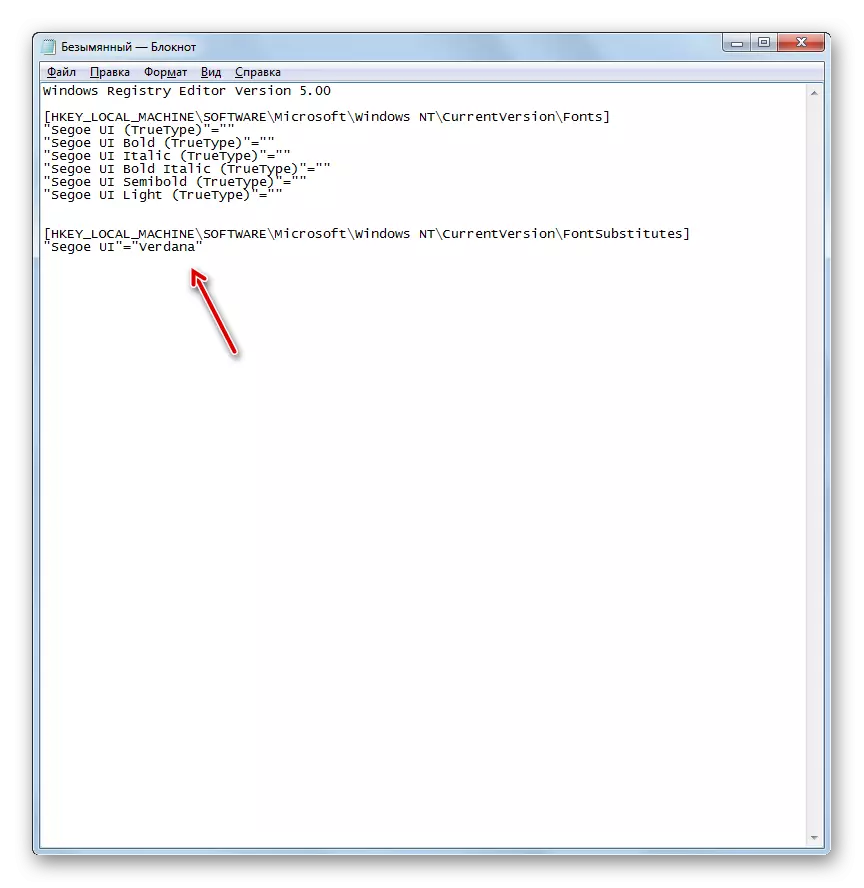 Kód v Poznámkový blok v systému Windows 7