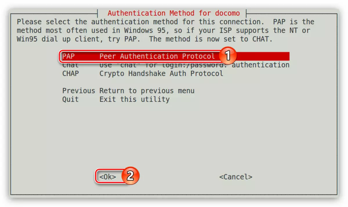 Autentifikavimo langas PPPConfig naudingumas Debian