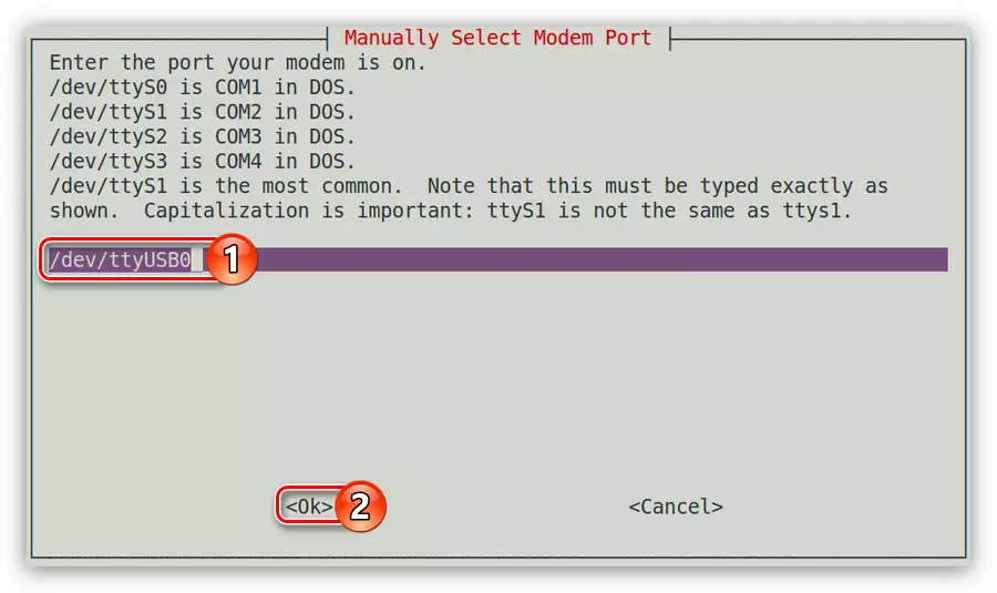 Definities van de modempoort bij het instellen van een inbelnetwerk in het hulpprogramma PPPConfig in Debian