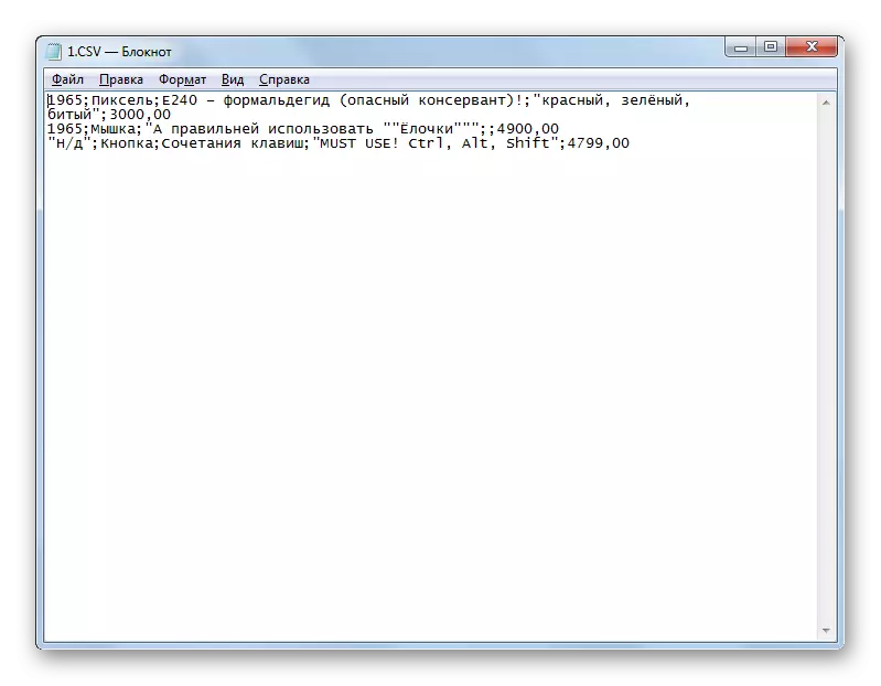 CSVファイルの内容はWindowsメモ帳プログラムに表示されます。