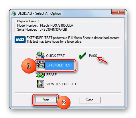 Starting an Extended Test Test Test Disk in Western Digital Data Lifeguard Diagnostic