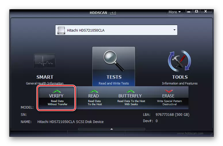 Start te testen Controleer de harde schijf in het HDD-scanprogramma