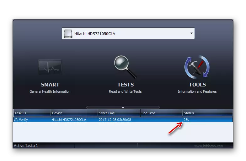 Lihat Mengesahkan kemajuan ujian cakera keras dalam tetingkap Program Scan HDD