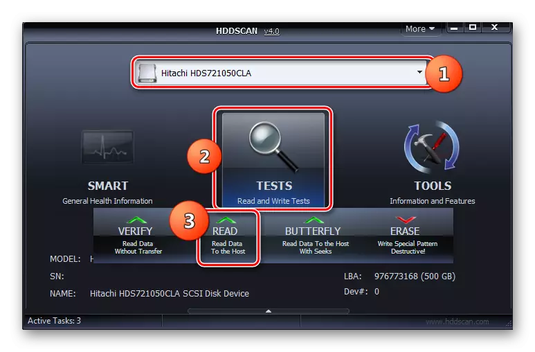 Запуск тестування жорсткого диска Read у вікні програми HDD Scan