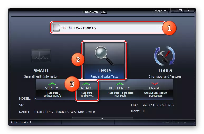 Indítsa el a merevlemez tesztelését a HDD Scan program ablakában