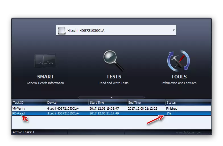 Bekijk de voortgang van de harde schijf Test in het venster HDD-scan