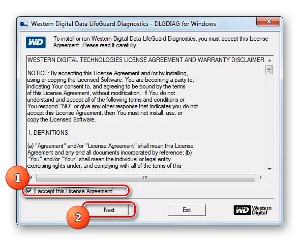 Ухвалення ліцензійної угоди у вікні програми Western Digital Data Lifeguard Diagnostic