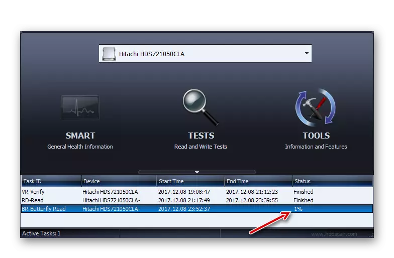 Visualizza il test del disco rigido a farfalla nel programma di scansione HDD