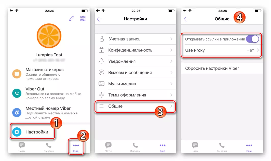 iPhone ရှိ Messenger Settings တွင် Viber အပိုင်းများတွင်ဘုံ