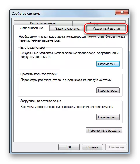 Siirry Windows 7: n Järjestelmän ominaisuudet -ikkunan Etäkäyttö -välilehdessä