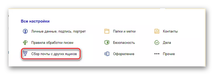 Ang proseso ng paglipat sa mga setting ng koleksyon ng mail sa opisyal na website ng Yandex Postal Service