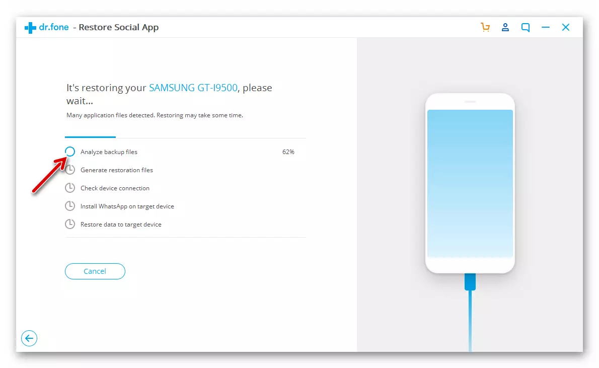 Dr.Fone WhatsApp သည် Android-SmartPhone တွင်ဖြန့်ကျက်ရန်အတွက် Backup file ကိုခွဲခြမ်းစိတ်ဖြာခြင်းကို iPhone ဖြင့်လွှဲပြောင်းပေးရန်