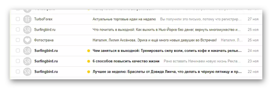 Cu litere deplasate cu succes în dosarul Spam de pe site-ul oficial al serviciului poștal de la Yandex