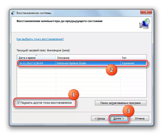 Pilih titik pemulihan dalam sistem Pemulihan Jendela Utilitas Sistem di Windows 7