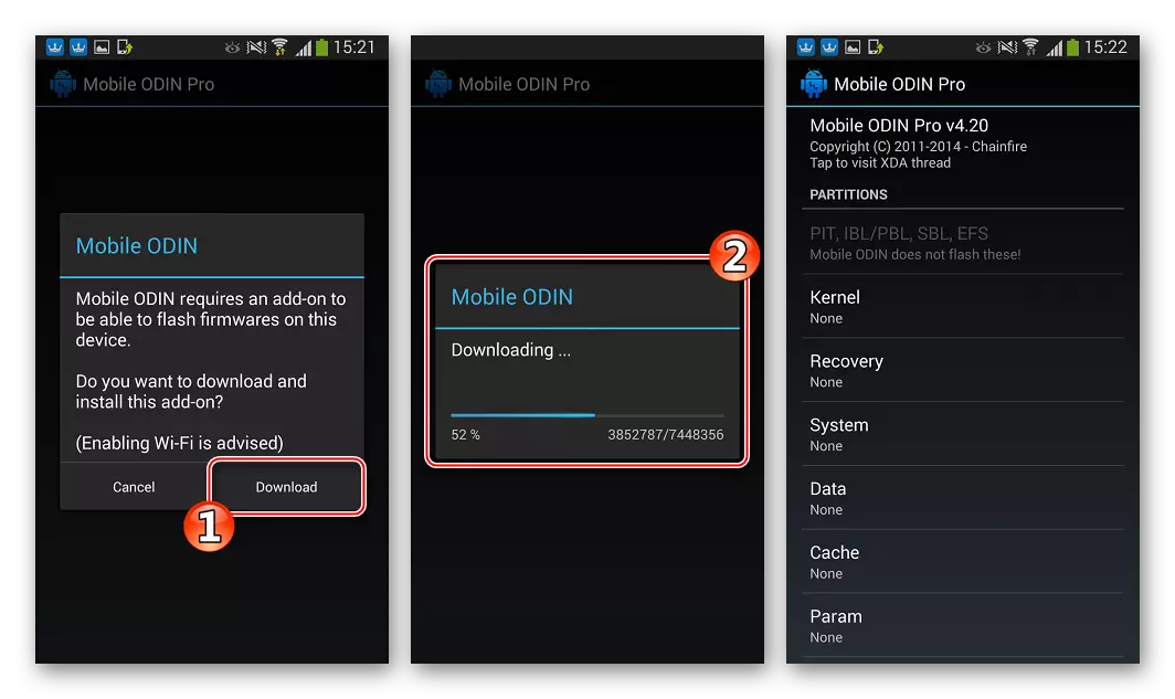 Samsung Galaxy S3 GT-i9300 Mobile Odin laste ned ekstra Applikasjonsmoduler