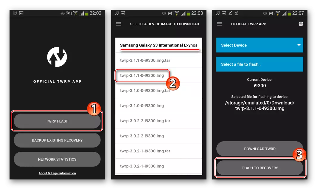 Samsung Galaxy S3 GT-I9300 TWRP Pag-instalar pinaagi sa Opisyal nga App