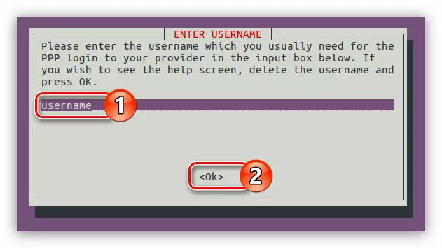 Têkildarî girêdana PPPoE bi rêya PPPoeconf li Ubuntu Server binivîse Pencereya Navê bikarhêner