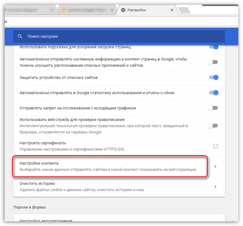 Configuració del contingut al navegador de Google Chrome