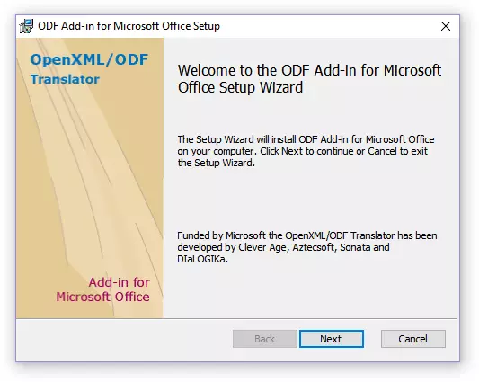 ປ່ອງຢ້ຽມຕິດຕັ້ງ Odf ເພີ່ມເຂົ້າໃນ Microsoft Office Setup