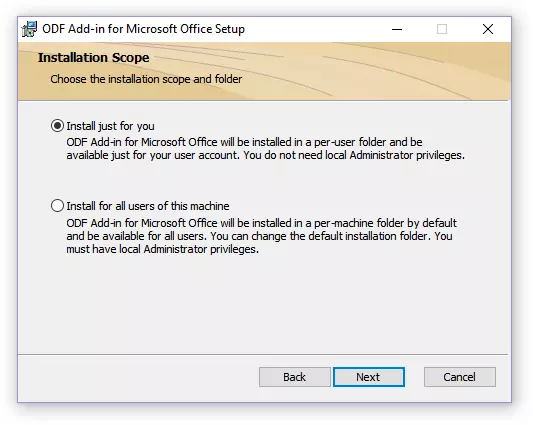 Microsoft Office Setup க்கான நிறுவல் வகை ODF add-in