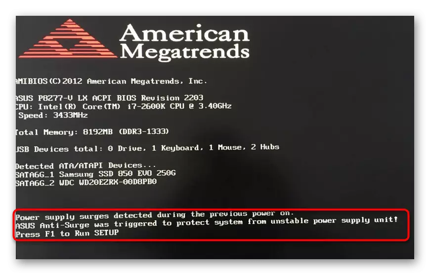 Zobrazenie oznámenia na obrazovke Post na aktivovanej technológii Asus Anti-Current