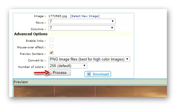 Instale os parâmetros para cortar imagens no divisor de imagem on-line