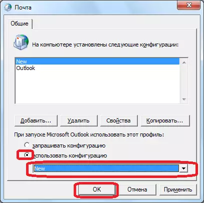 Selección de configuración en Microsoft Outlook