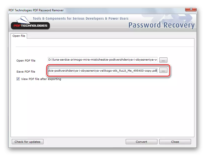 Përzgjedhja e vendndodhjes së skedarit të rezultatit PDF Password Remover mjet