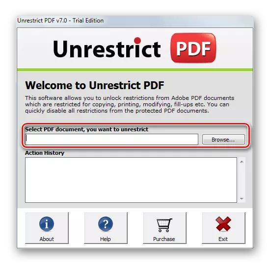 Избор на файл за дешифриране в UnrestRict PDF