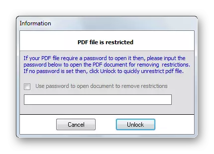 Ophæve indskrænkningen PDF Password Input Vindue