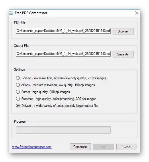 მთავარი ფანჯარა უფასო PDF კომპრესორი