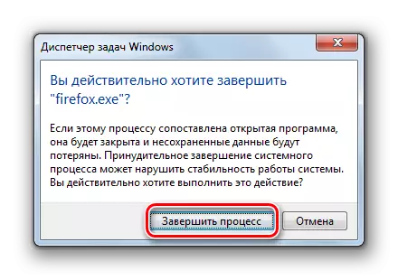 La confirmació de la finalització de l'procés que consumeix molts recursos en el quadre de diàleg a Windows 7