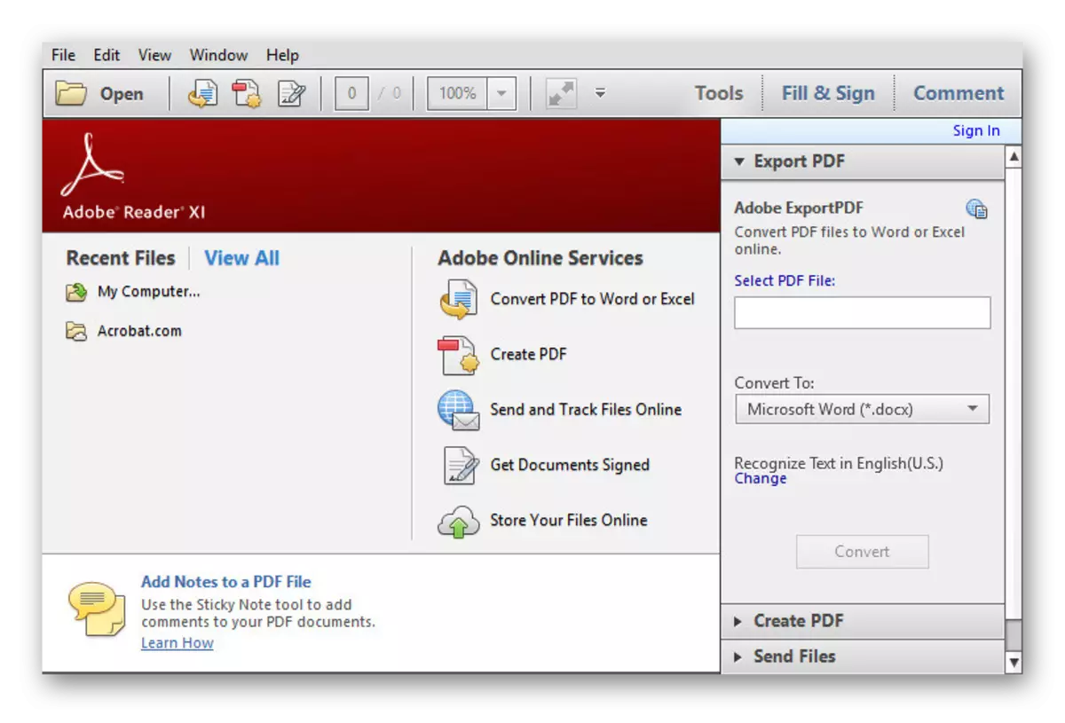 Adobe Acrobat PDF-redaktilo interfaco
